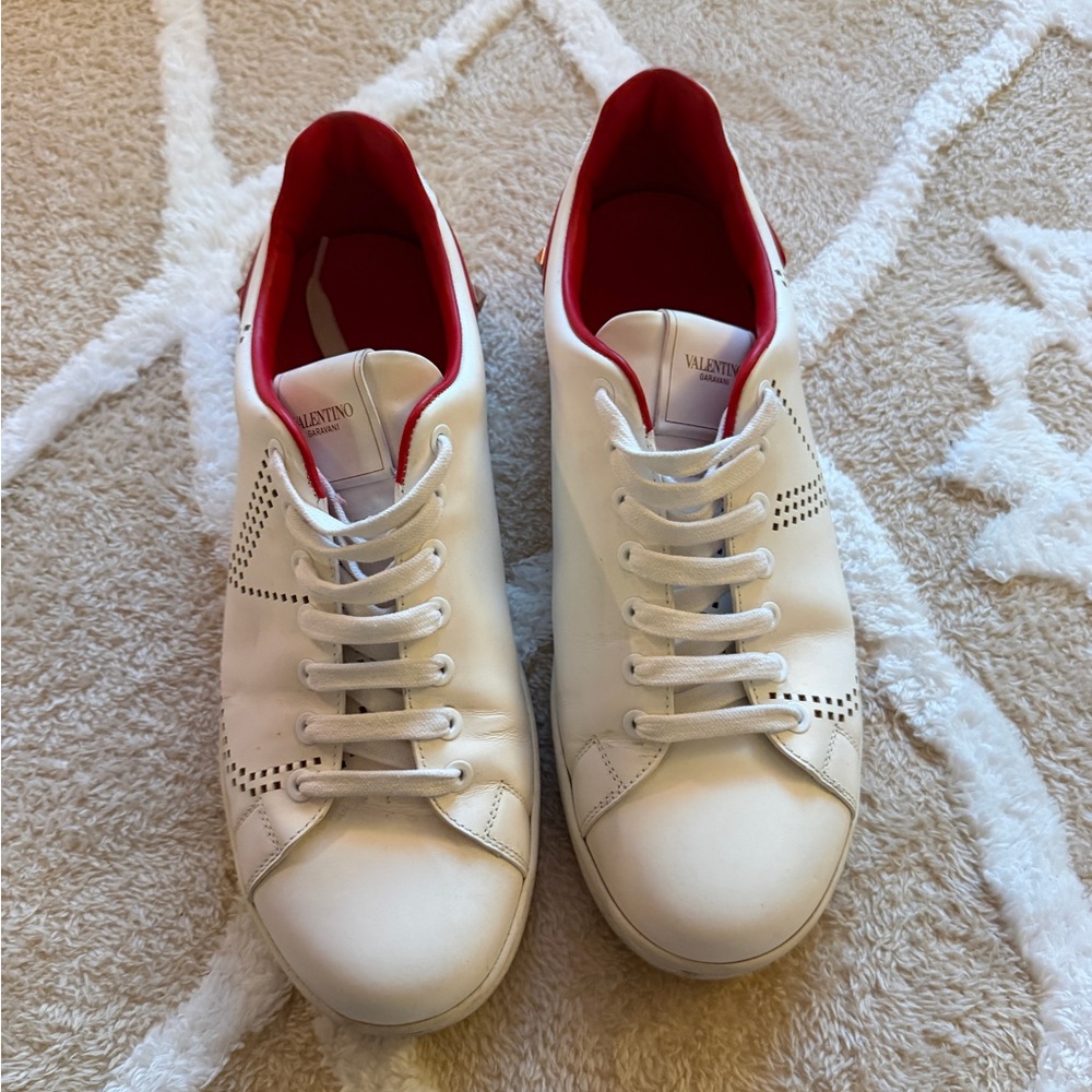 Valentino White Leather Sneakers with Red Interior